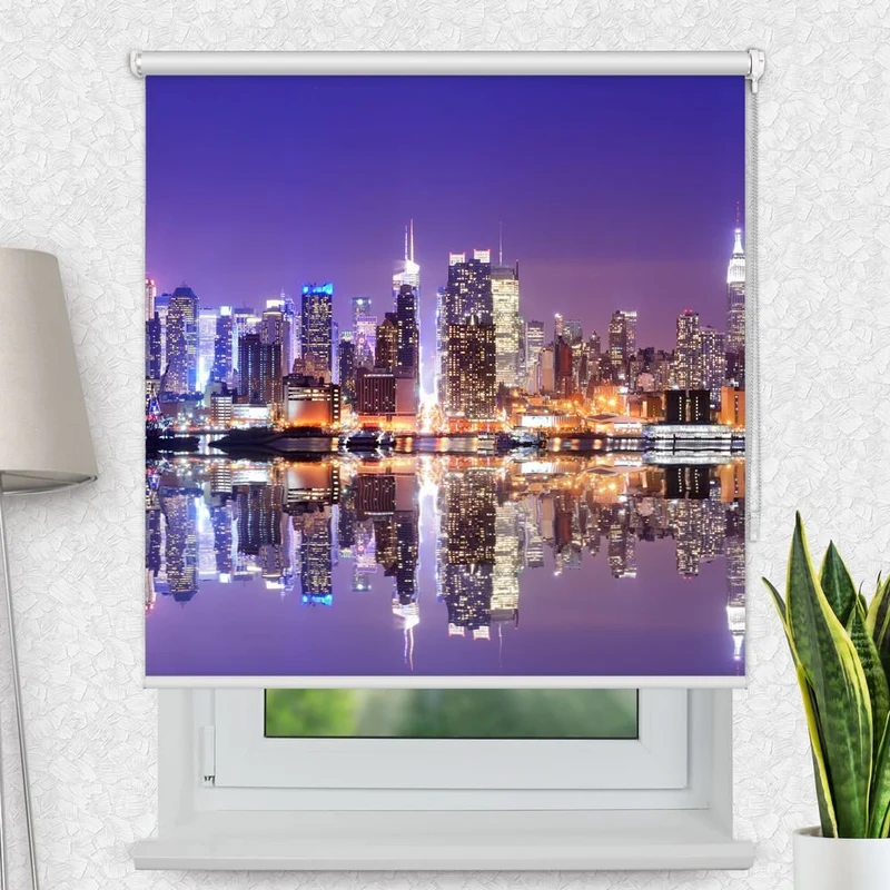Motivrollo 'Skyline Manhatten Nacht' | Bis B 430 x H 440 cm