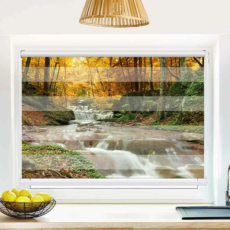 Klemmfix Doppelrollo "Herbstwald mit Fluss" | Klemm Doppelrollo