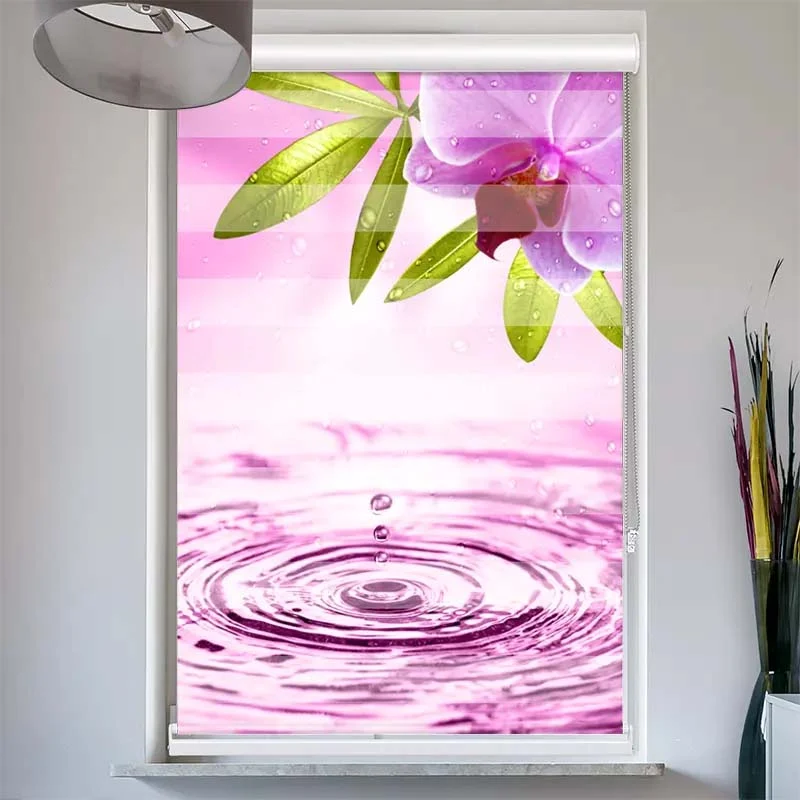 Doppelrollo mit Kassette "Pinke Orchidee mit Wassertropfen"