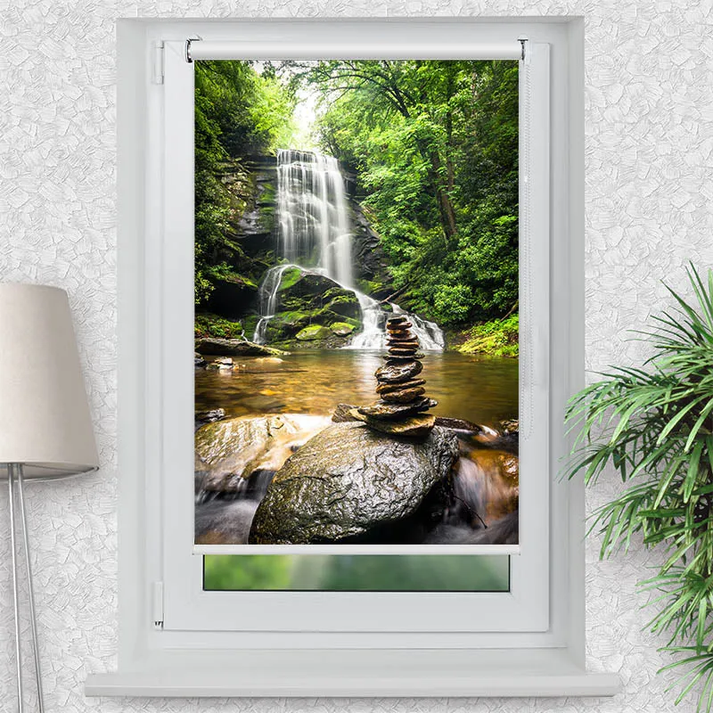 Klemmfix Rollo "Wasserfall Zen Stones" | Motiv-Klemmrollo
