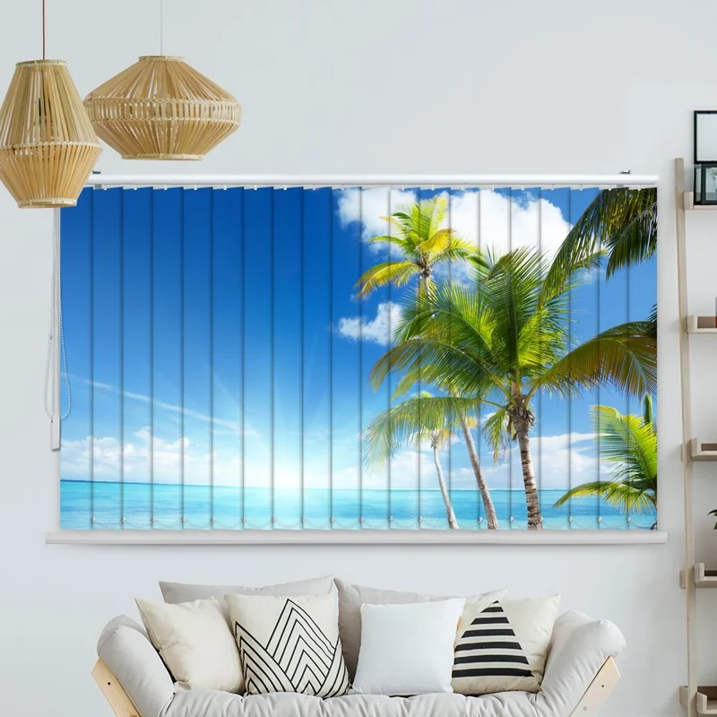 Lamellenvorhang Motiv "Palmen Strand Sonne"