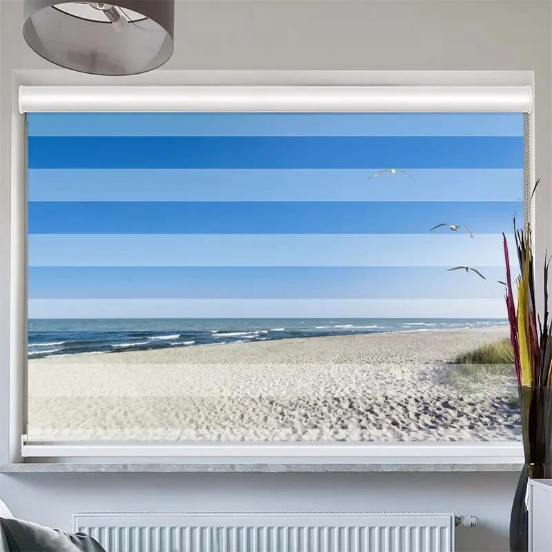 Doppelrollo mit Kassette "Strand mit Moewen"