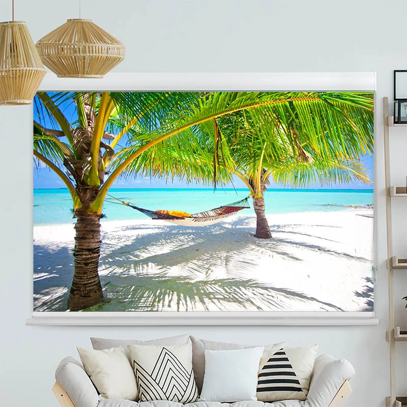 Kassettenrollo Motiv "Palmen mit Haengematte" | bis B 420 x H 420 cm