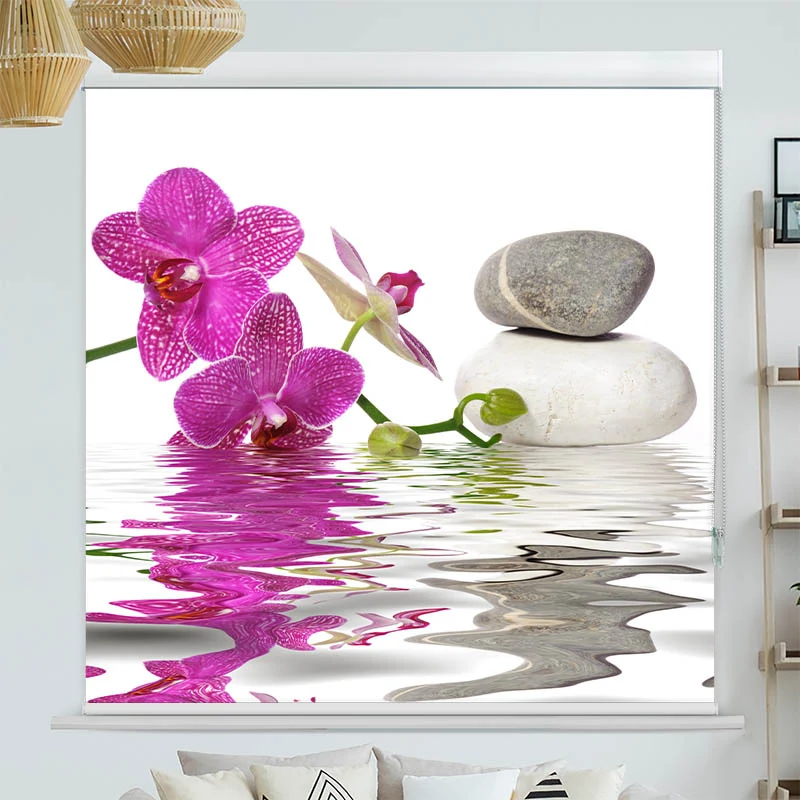 Kassettenrollo Motiv "Wasser Orchidee Steine" | bis B 420 x H 420 cm
