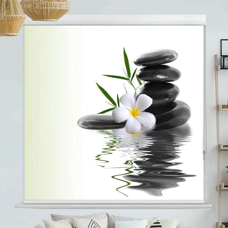 Kassettenrollo Motiv "Frangipani Steinturm Wasser" | bis B 420 x H 420 cm
