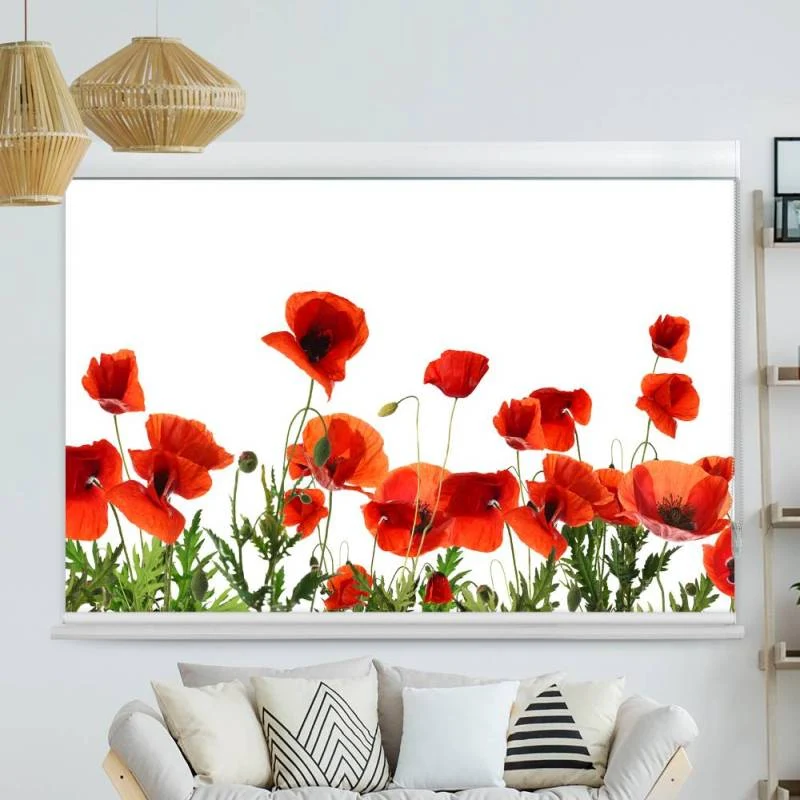Kassettenrollo Motiv "Mohnblumen Weisser Hintergrund" | bis B 420 x H 420 cm
