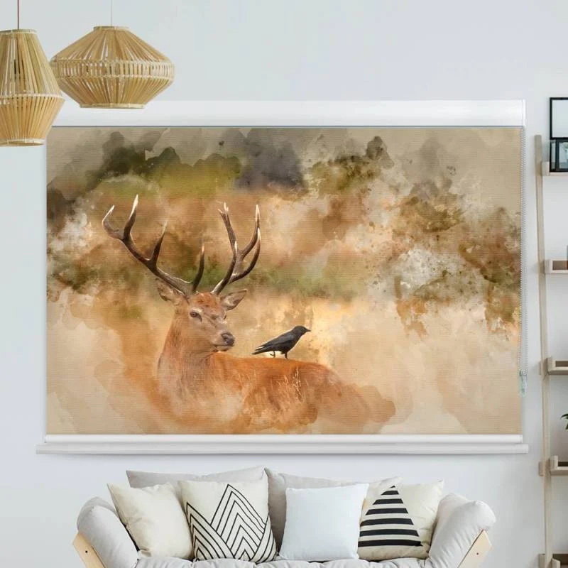 Kassettenrollo Motiv "Hirsch Gemaelde" | bis B 420 x H 420 cm