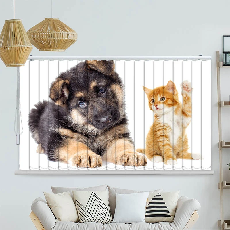 Lamellenvorhang Motiv "Welpe und Kitten"
