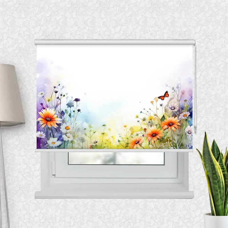 Motivrollo 'Wildblumen mit Schmetterling' | Bis B 430 x H 440 cm
