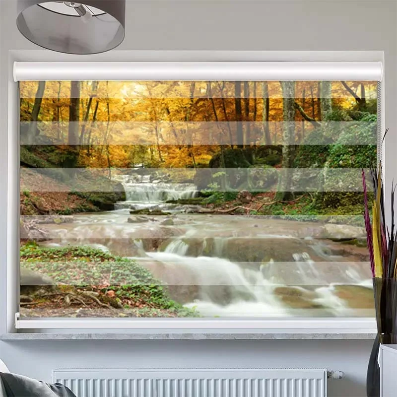 Doppelrollo mit Kassette "Herbstwald mit Fluss"