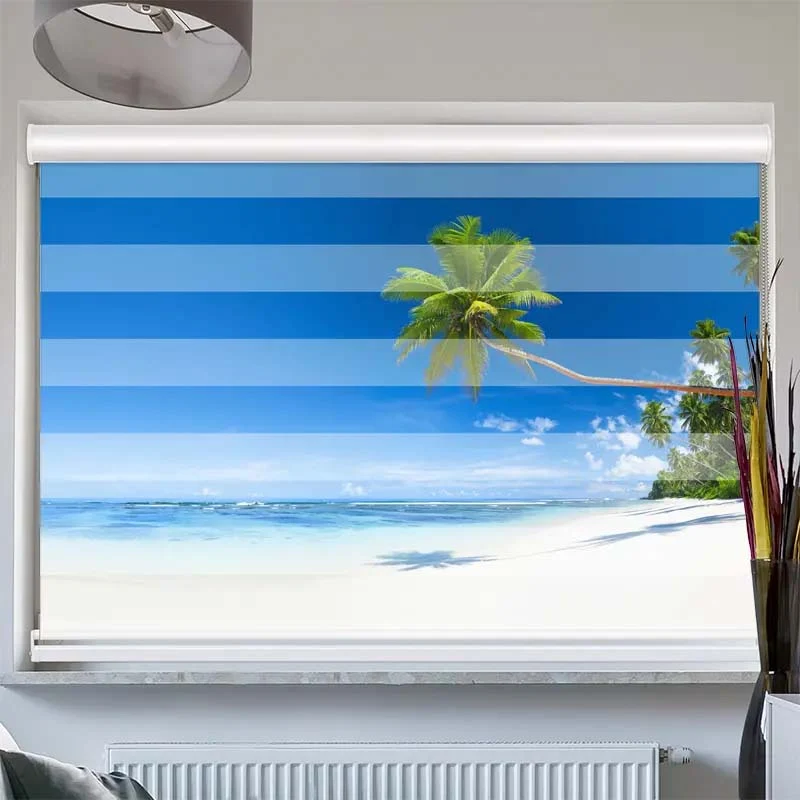 Doppelrollo mit Kassette "Traumstrand mit Palmen"