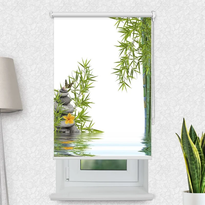 Motivrollo 'Bambus Schmetterling Steine' | Bis B 430 x H 440 cm