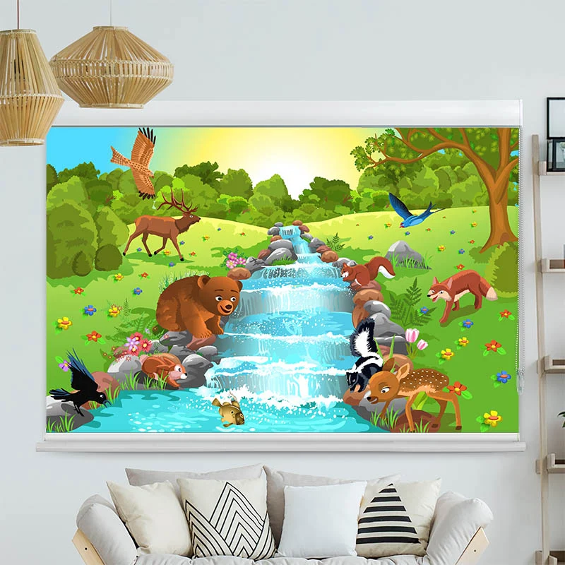 Kassettenrollo Motiv "Tiere am Fluss" | bis B 420 x H 420 cm