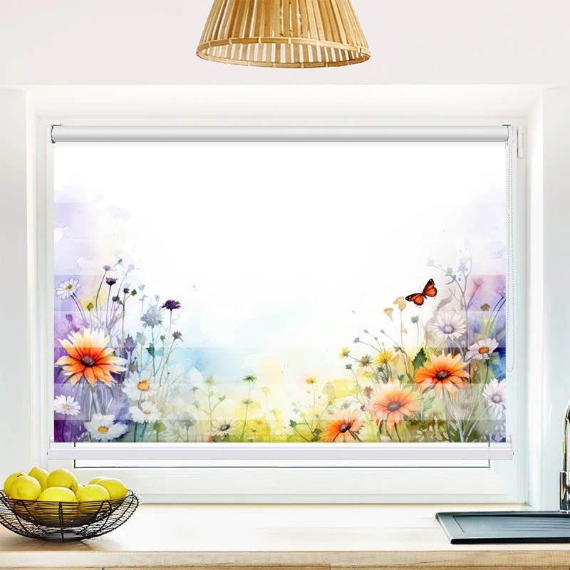 Klemmfix Doppelrollo "Wildblumen mit Schmetterling" | Klemm Doppelrollo