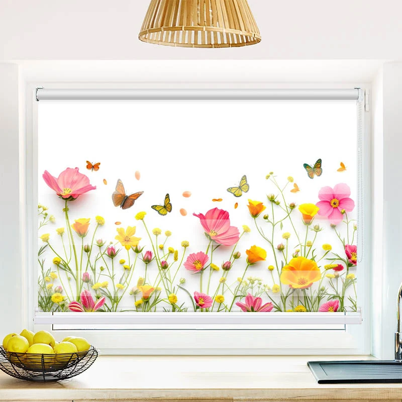 Klemmfix Doppelrollo "Blumen im Fruehling mit Schmetterlingen" | Klemm Doppelrollo