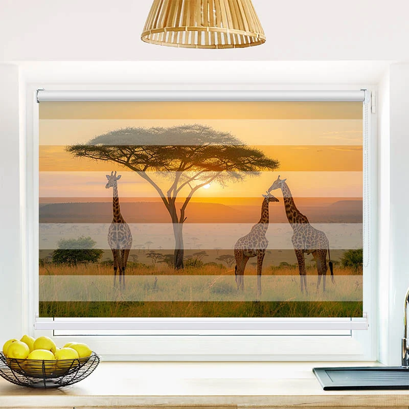 Klemmfix Doppelrollo "Afrika Giraffen Savanne" | Klemm Doppelrollo