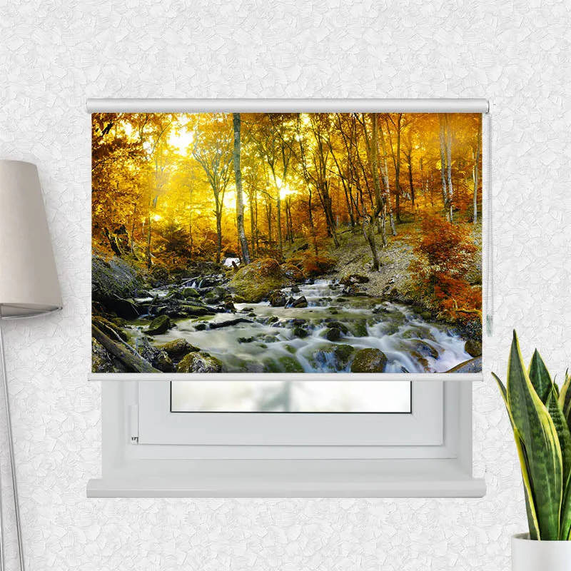 Motivrollo 'Herbstwald Fluss' | Bis B 430 x H 440 cm