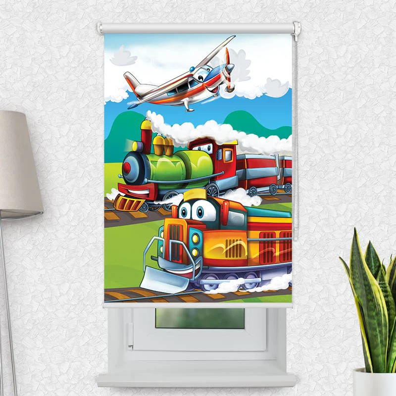 Motivrollo 'Eisenbahn und Flugzeug' | Bis B 430 x H 440 cm