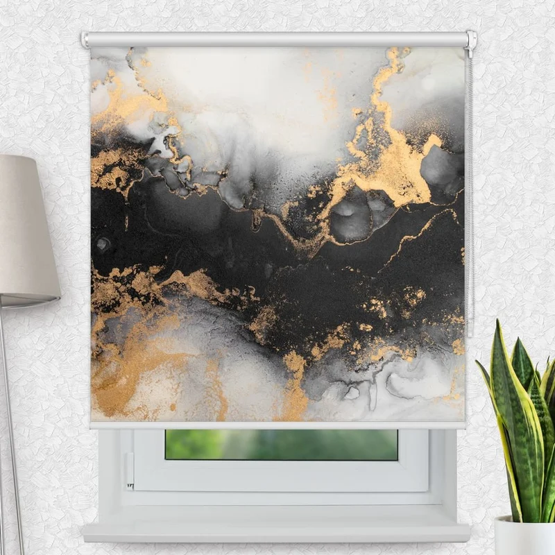 Motivrollo 'Abstrakt Marmor Schwarz Gold' | Bis B 430 x H 440 cm