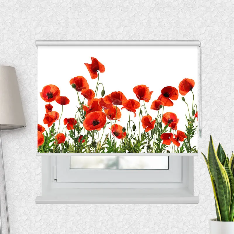 Motivrollo 'Mohnblumen Weisser Hintergrund' | Bis B 430 x H 440 cm