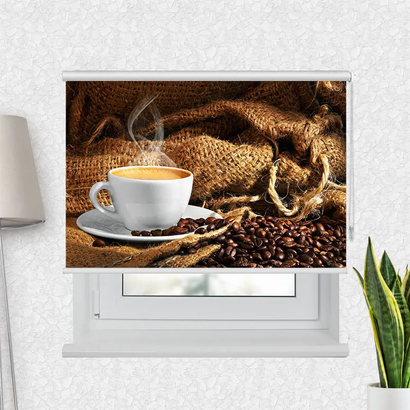 Motivrollo 'Kaffeetasse Bohnen' | Bis B 430 x H 440 cm