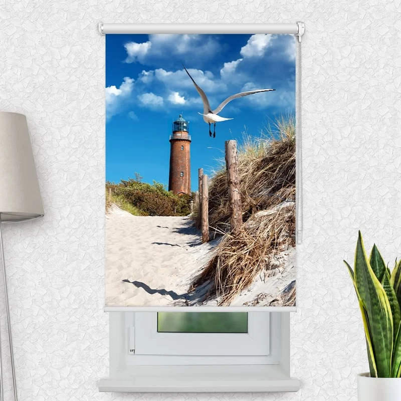 Motivrollo 'Duene Leuchtturm Moewe' | Bis B 430 x H 440 cm