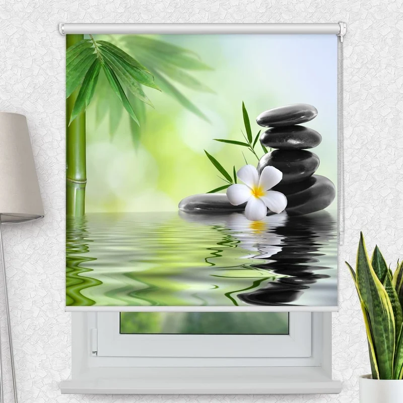 Motivrollo 'Frangipani Bambus Steine' | Bis B 430 x H 440 cm