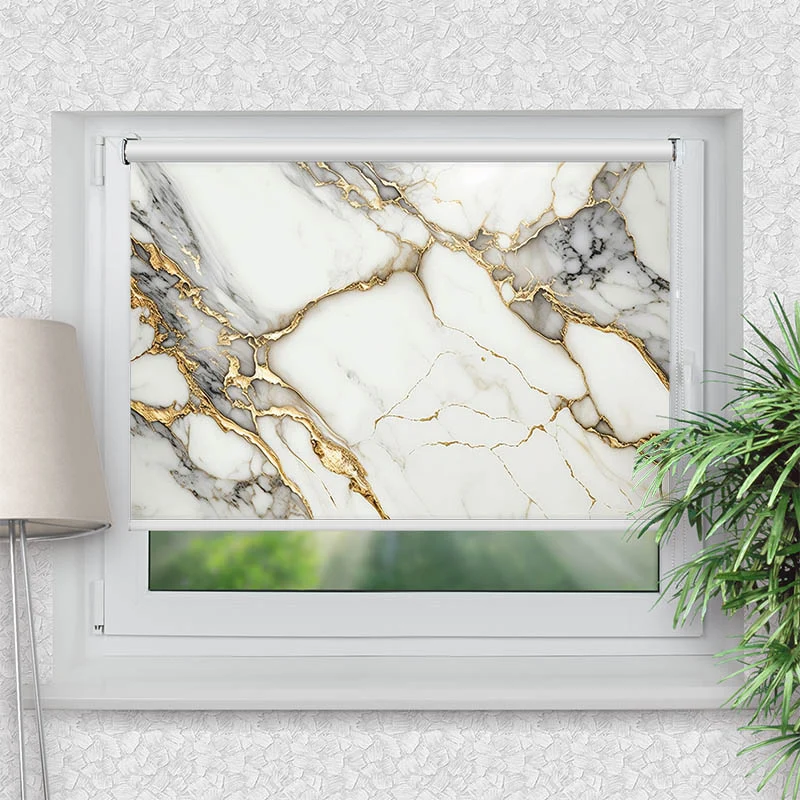 Klemmfix Rollo "Gold Weiss Marmoriert" | Motiv-Klemmrollo