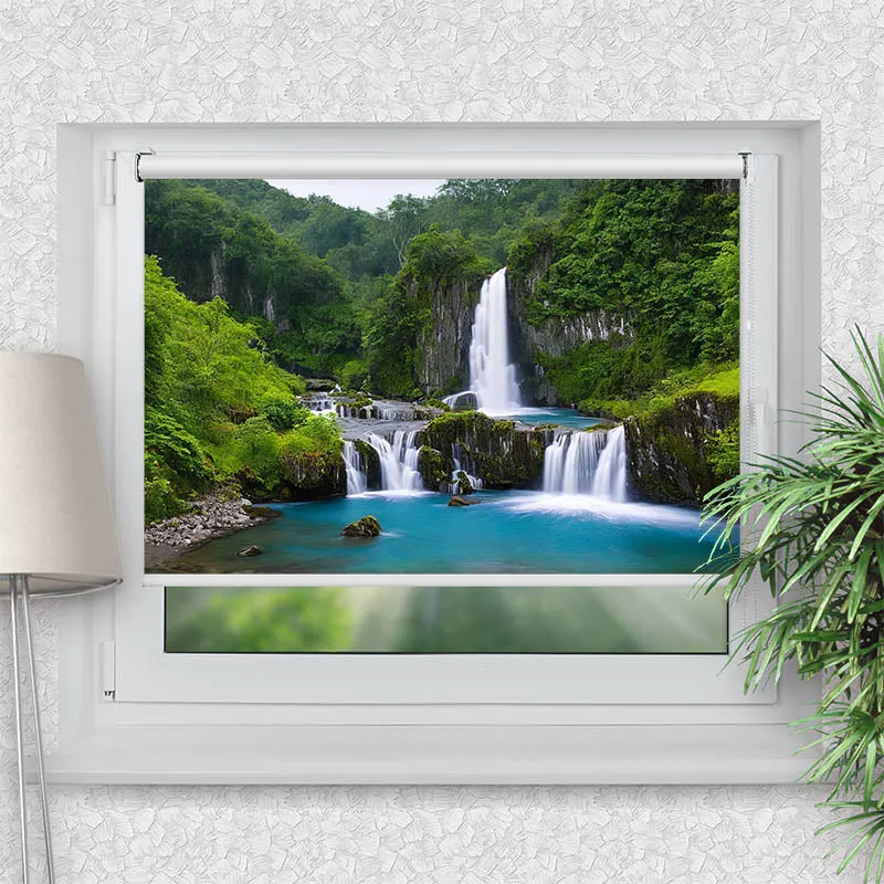 Klemmfix Rollo "Wasserfall im Wald" | Motiv-Klemmrollo