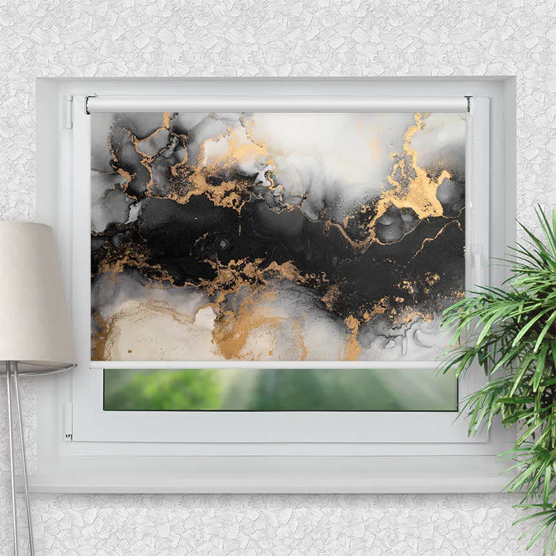 Klemmfix Rollo "Abstrakt Marmor Schwarz Gold" | Motiv-Klemmrollo