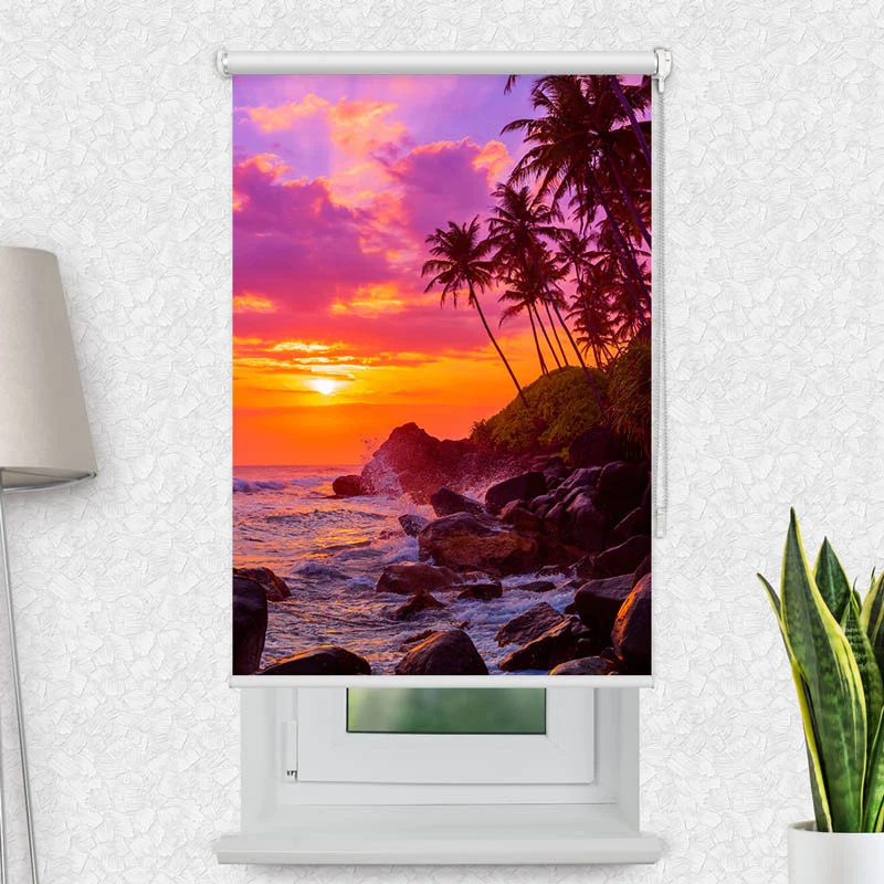 Motivrollo 'Sonnenuntergang Palmen Strand' | Bis B 430 x H 440 cm