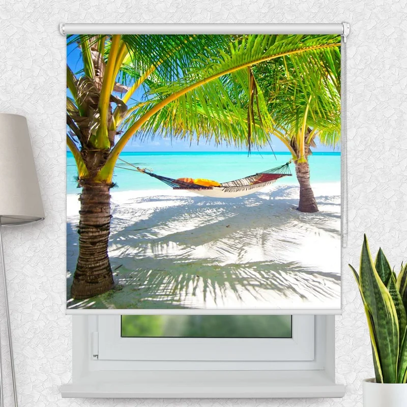 Motivrollo 'Palmen mit Haengematte' | Bis B 430 x H 440 cm