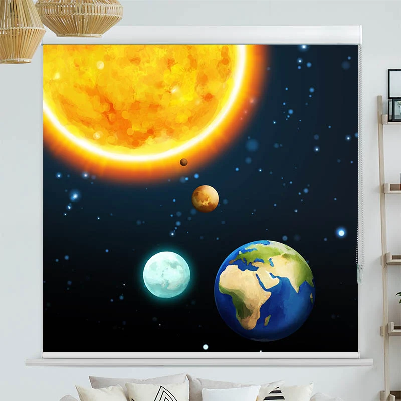Kassettenrollo Motiv "Sonne und Planeten" | bis B 420 x H 420 cm