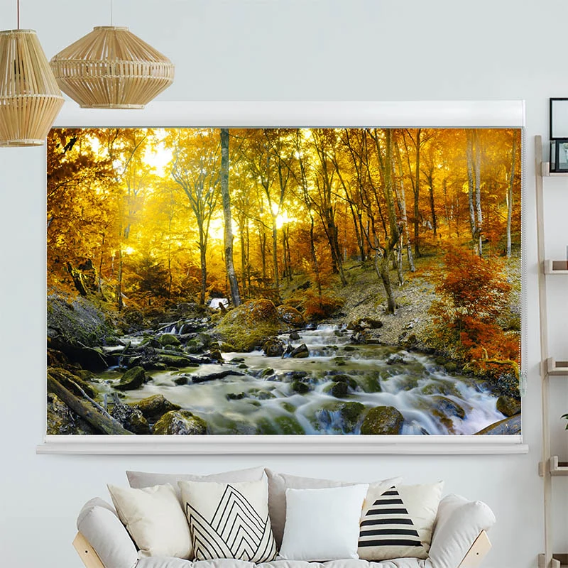 Kassettenrollo Motiv "Herbstwald Fluss" | bis B 420 x H 420 cm