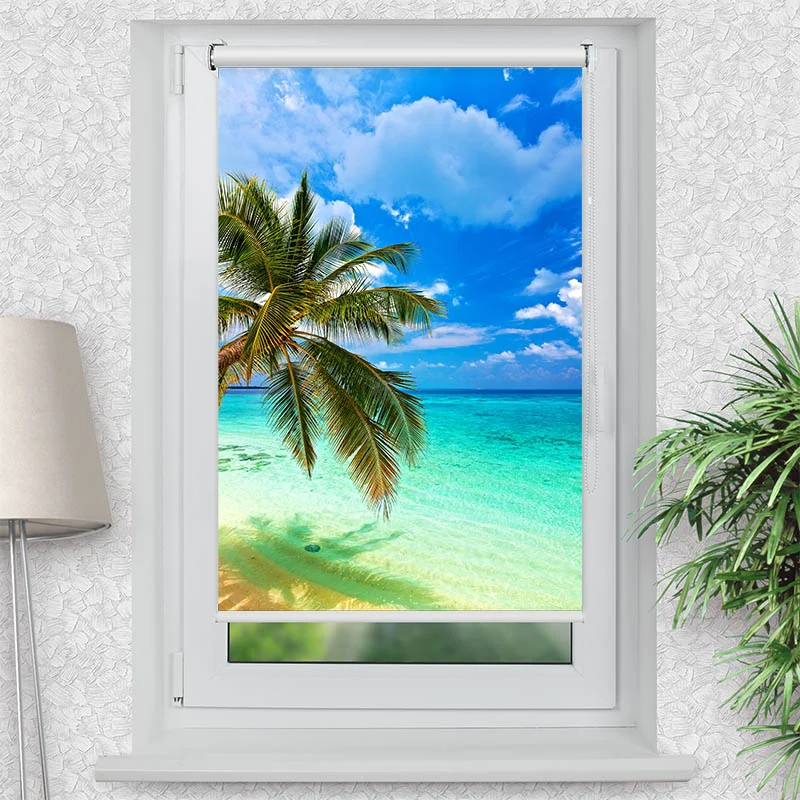 Klemmfix Rollo "Palme Meer" | Motiv-Klemmrollo
