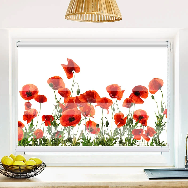 Klemmfix Doppelrollo "Mohnblumen Weisser Hintergrund" | Klemm Doppelrollo