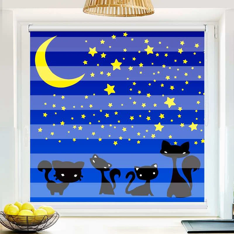 Klemmfix Doppelrollo "Katzen Unter dem Sternenhimmel" | Klemm Doppelrollo