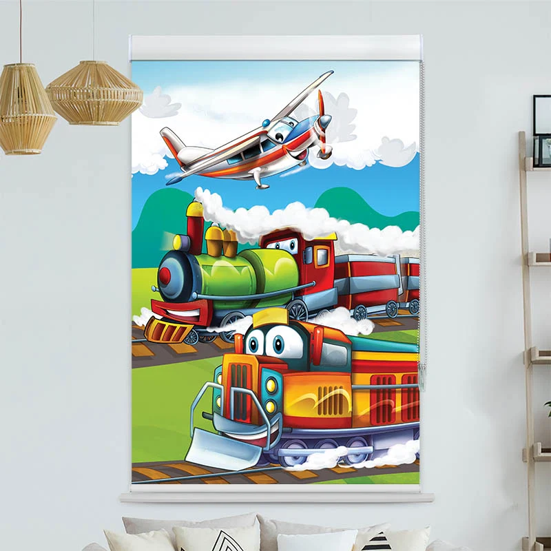Kassettenrollo Motiv "Eisenbahn und Flugzeug" | bis B 420 x H 420 cm