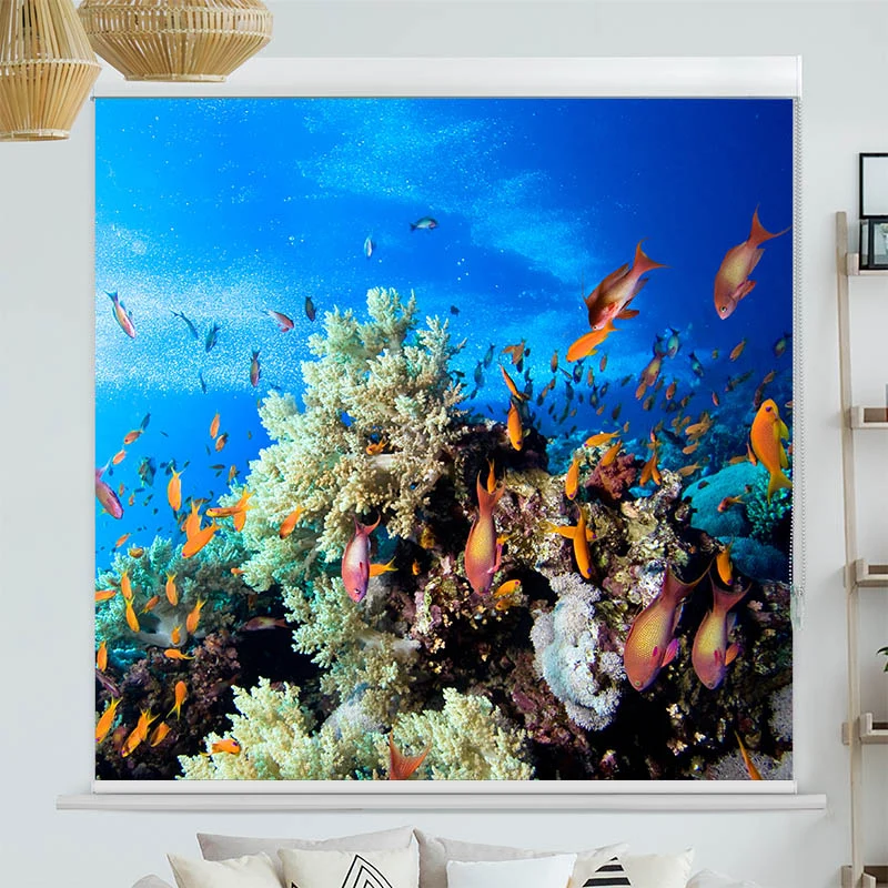 Kassettenrollo Motiv "Korallen und Fische" | bis B 420 x H 420 cm