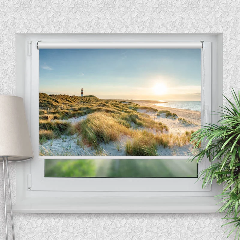 Klemmfix Rollo "Leuchtturm Strand Meer auf Sylt" | Motiv-Klemmrollo
