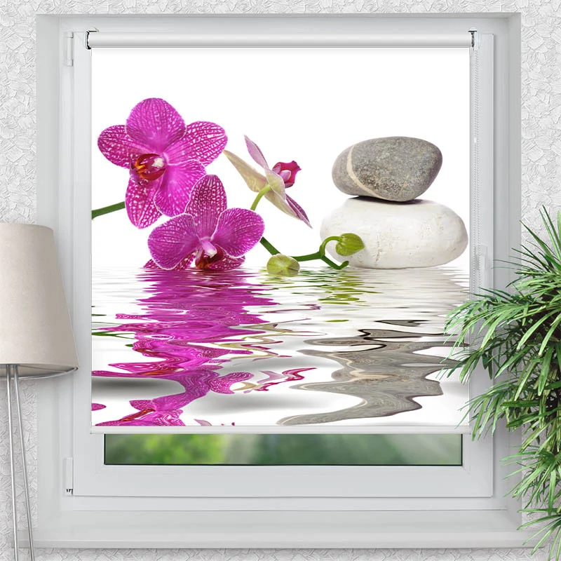 Klemmfix Rollo "Wasser Orchidee Steine" | Motiv-Klemmrollo