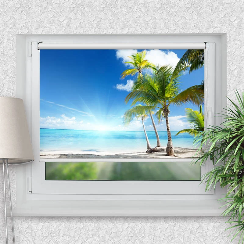 Klemmfix Rollo "Palmen Strand Sonne" | Motiv-Klemmrollo