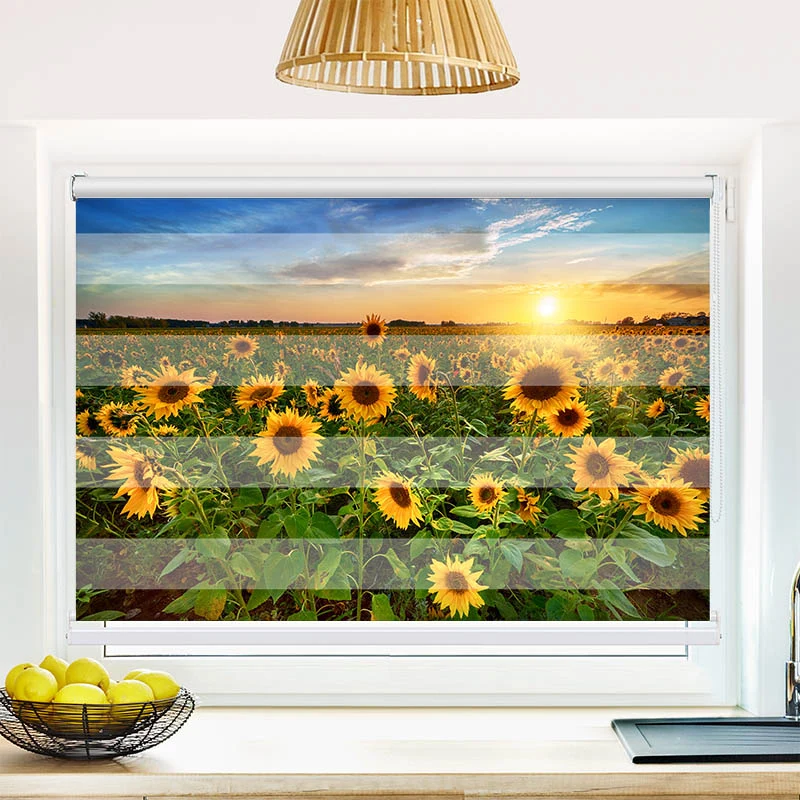 Klemmfix Doppelrollo "Sonnenblumenfeld Sonnenaufgang" | Klemm Doppelrollo