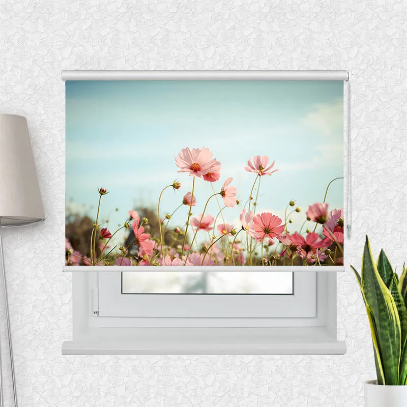 Motivrollo 'Kosmeen Blumenwiese Rosa Blumen' | Bis B 430 x H 440 cm
