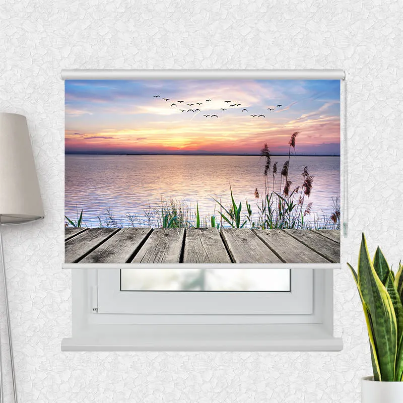 Motivrollo 'See Steg Schilf' | Bis B 430 x H 440 cm