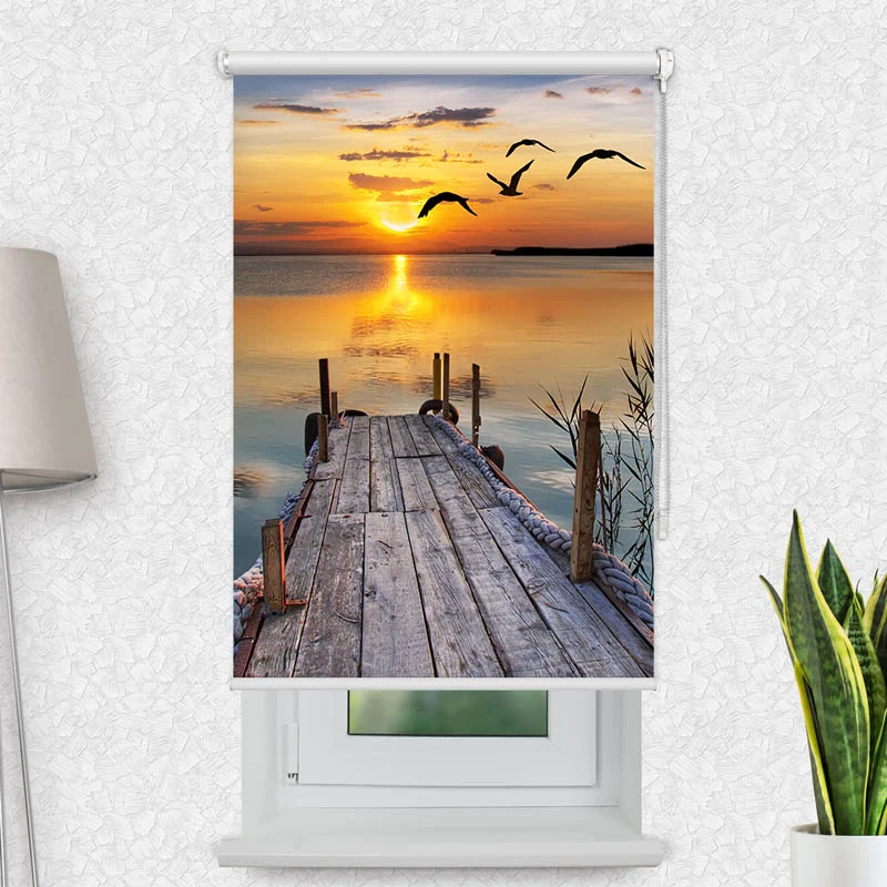 Motivrollo 'See Steg Sonnenuntergang' | Bis B 430 x H 440 cm