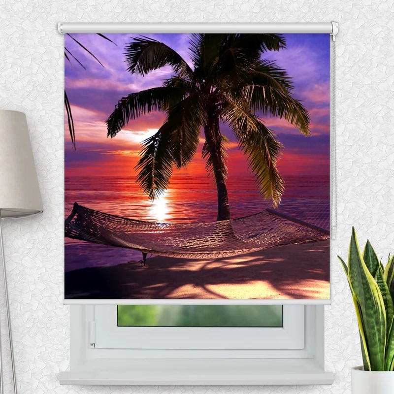Motivrollo 'Haengematte Palmen Nacht' | Bis B 430 x H 440 cm