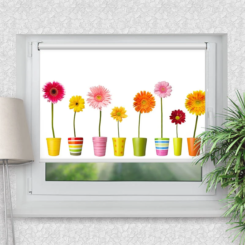Klemmfix Rollo "Bunte Topfblumen" | Motiv-Klemmrollo