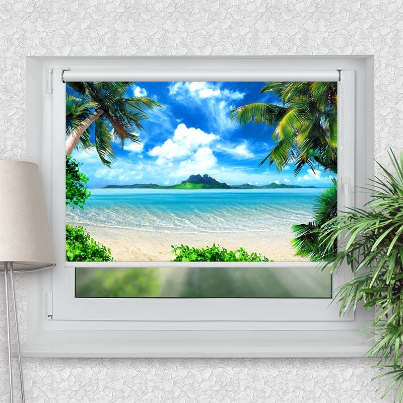 Klemmfix Rollo "Palmen Insel Meer" | Motiv-Klemmrollo