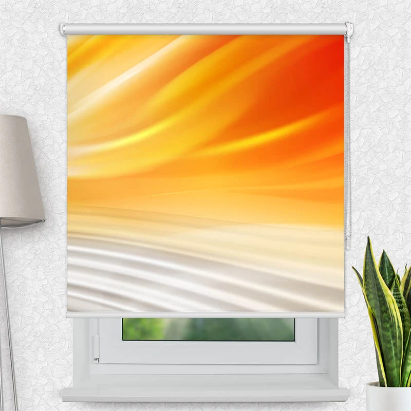 Motivrollo 'Wellen Orange Grau' | Bis B 430 x H 440 cm